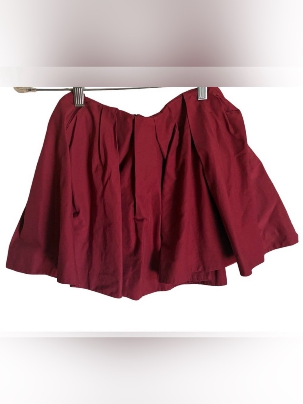 COS Ruffle Mini Skater Skirt Burgundy